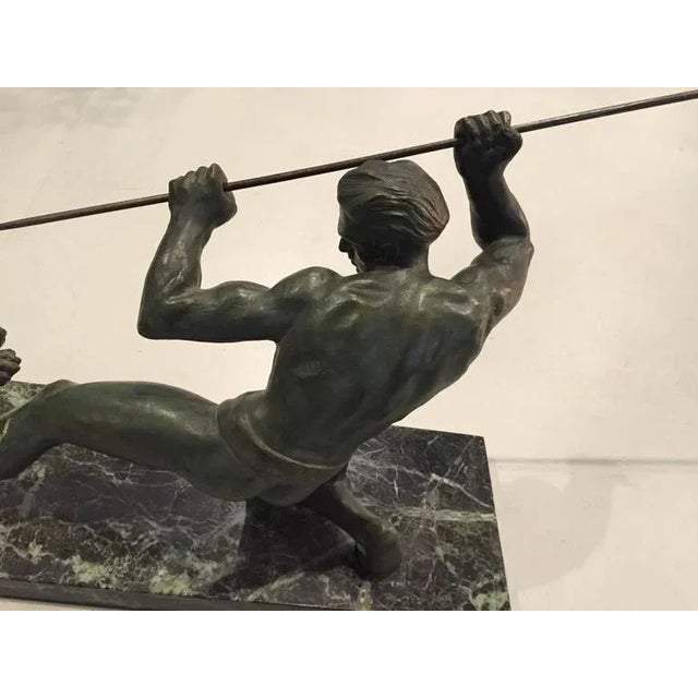 Metal Signed French Art Deco Hunter and Tiger Sculpture For Sale - Image 7 of 10