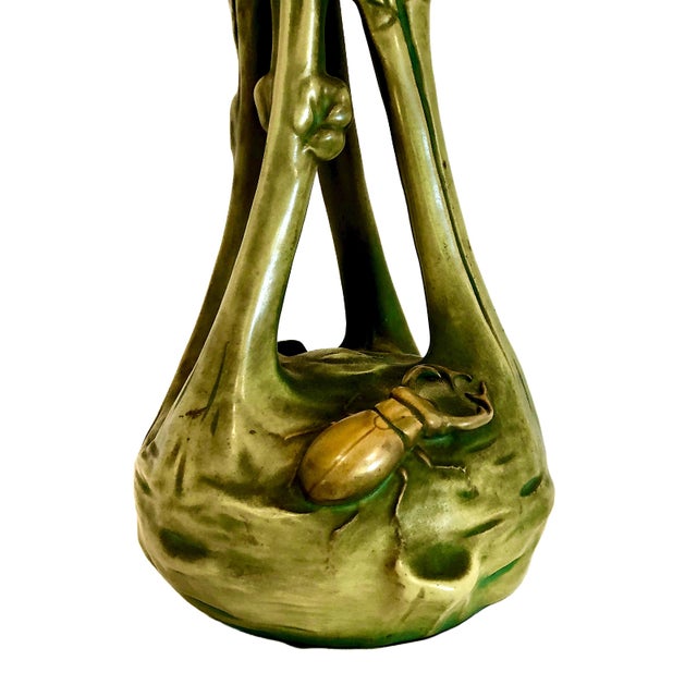 Forest Green Pair of Art Nouveau Leafy “Beetle” Vases by Bernhard Bloch For Sale - Image 8 of 11