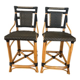 Palecek Bistro Style Rattan & Wicker Counter Stools -A Pair For Sale