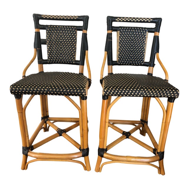 Palecek Bistro Style Rattan & Wicker Counter Stools A Pair Chairish