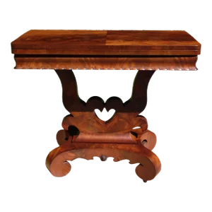 Antique 19th C Empire Flame Mahogany Swivel Top Console Game Table