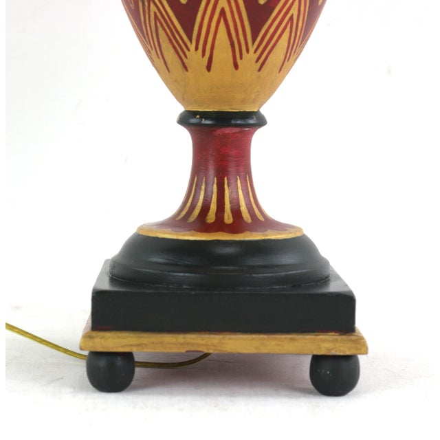 Wood Vintage English Wooden Red Trophy Hand-Painted Flower Pattern Table Lamp For Sale - Image 7 of 8