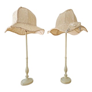 Baroque Lamps with Hat-Shaped Lace Shades, Set of 2 For Sale