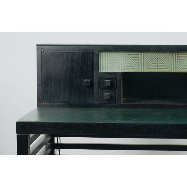 1980s Steven Holl for Pace Collection “Illuminator” Desk With Green Leather & Etched Glass, 1980s For Sale - Image 5 of 10
