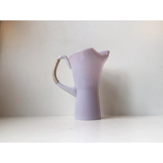 Modernist Opaline Glass Pitcher with a Bamboo Handle by Jacob E. Bang for Kastrup/Holmegaard, 1960s For Sale - Image 6 of 6