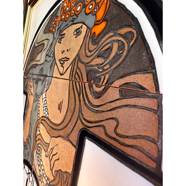 Modern The Muse of Silent Look Alphonse Mucha in Glazed Ceramic Wall Clock, 1970s For Sale - Image 3 of 13
