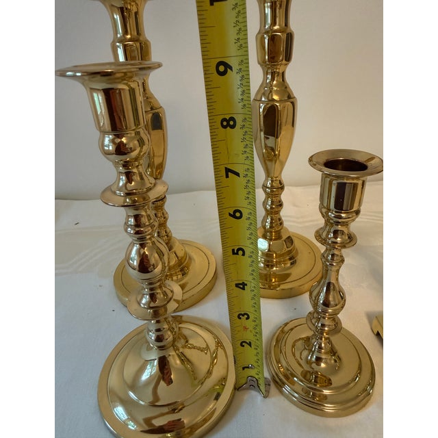 Brass Vintage Graduating Height Solid Brass Candlesticks, a Set of 5 For Sale - Image 8 of 11