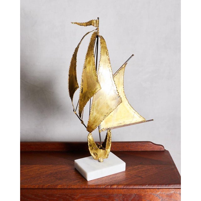Metal Brutalist Brass and Marble Ship For Sale - Image 7 of 10