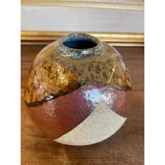 Vintage Studio Pottery Vase, Signed and Dated 1998, Rounded Form With Drip Glaze For Sale - Image 4 of 9
