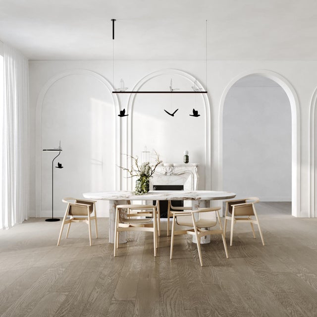 Not Yet Made - Made To Order Minimalist Led Pendant Light Sculptural Geometric Art, Steel and Textile 59 In For Sale - Image 5 of 12