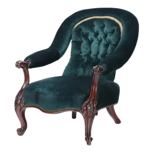 19th Century Vintage Velvet Upholstered Library Armchair