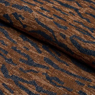 Schumacher Altamira Fabric In Navy/Brown For Sale