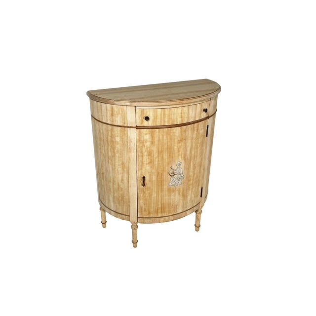 Neoclassical Vintage Demilune Cabinet With Door and Drawer Ready to Refinish For Sale - Image 3 of 14
