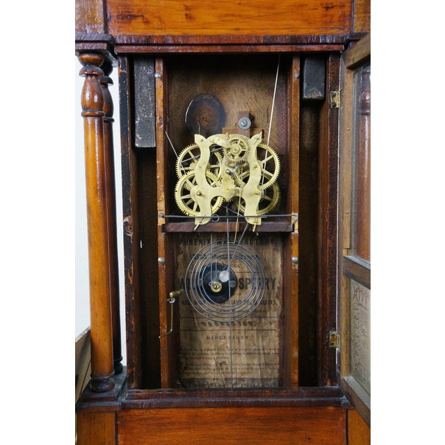 Antique William S. Sperry Mahogany Four Column 8 Day Mantel Clock 27" For Sale - Image 14 of 17