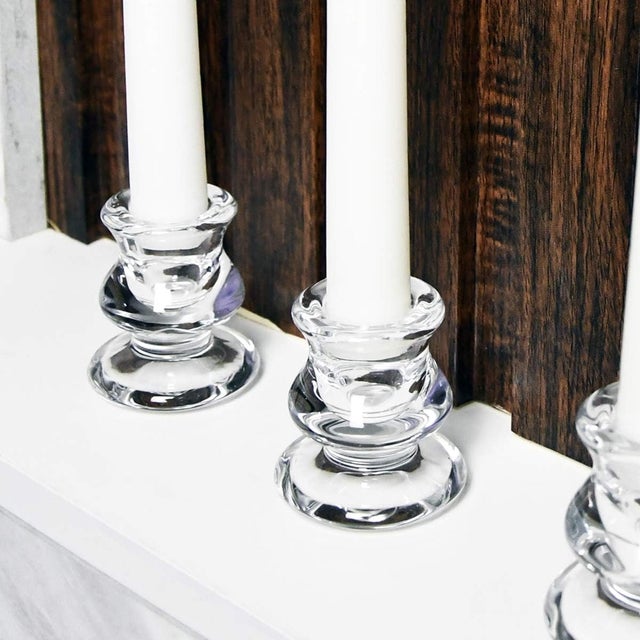 Modern Clear Glass Taper Candle Holders Set Two For Sale - Image 3 of 8