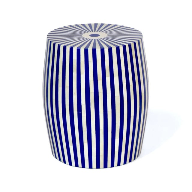 Striped Bone & Resin Table/ Stool- Blue For Sale - Image 4 of 5