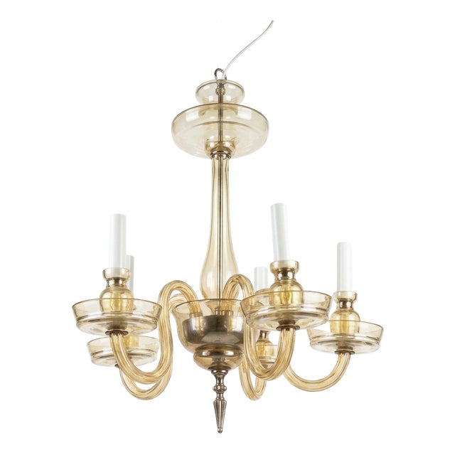 Amber Murano Glass Five-Arm Chandelier, 1960s For Sale