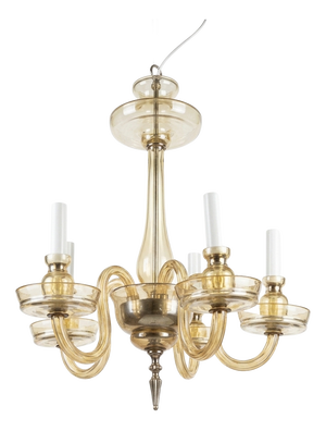 Amber Murano Glass Five-Arm Chandelier, 1960s