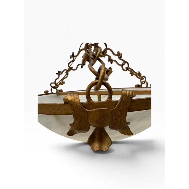 Late 20th Century Neoclassical Carved Alabaster Inverted Bowl Chandelier For Sale - Image 4 of 11