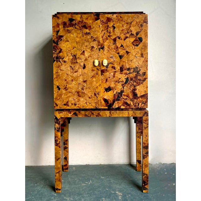 Postmodern Vintage Boho Maitland Smith Tessellated PenShell Dry Bar For Sale - Image 3 of 12