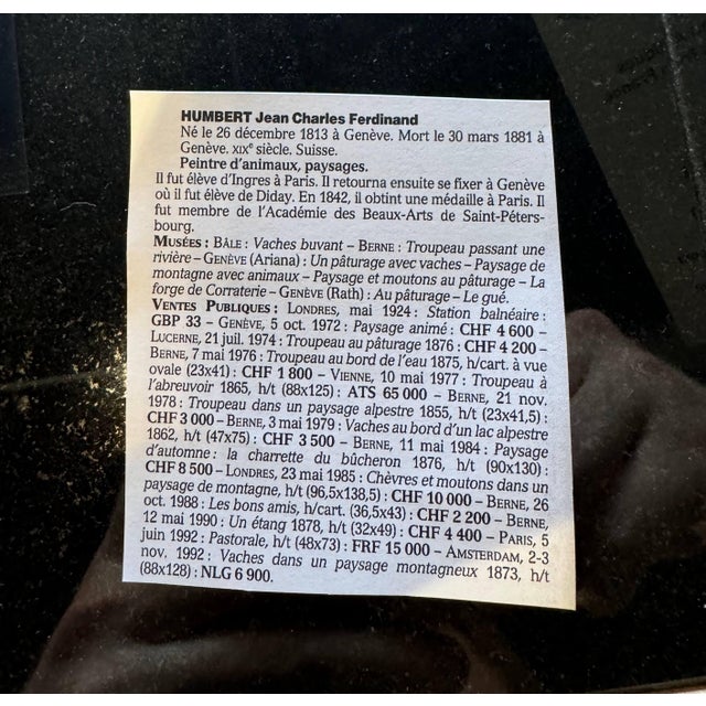 19th Century Swiss Pastoral Cow Painting Signed Charles Humbert in Frame For Sale - Image 12 of 12