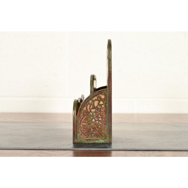 Tiffany Studios New York Grapevine Pattern Bronze and Favrile Slag Glass Letter Rack For Sale - Image 9 of 14