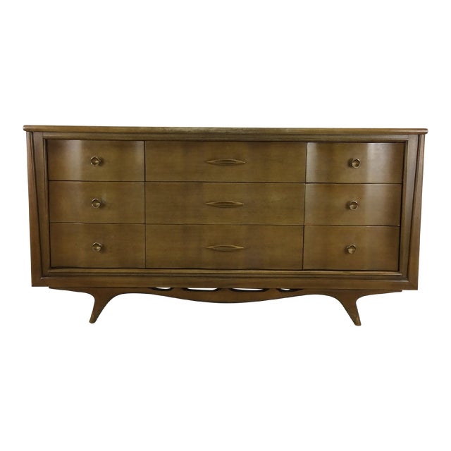 Mid Century Modern Lowboy Dresser With Brass Hardware For Sale