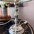 Pair of vintage silverplate candlestick lamps with original silk shades with bead trim // Euro fitter lamp shades // elegant pair of lamps For Sale - Image 4 of 10