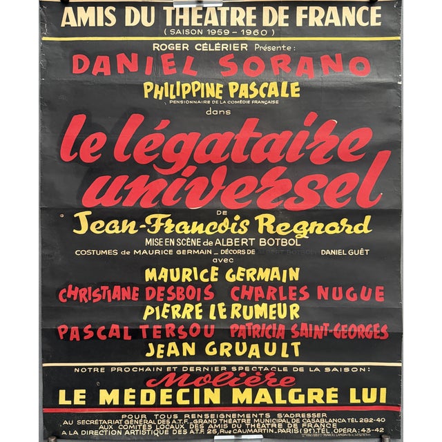 Les Amis Du Theatre De France, Grand Theatre Casablanca, 1960, the Universal Legatee, Regnard, France, 1960, Lithograph For Sale - Image 8 of 10