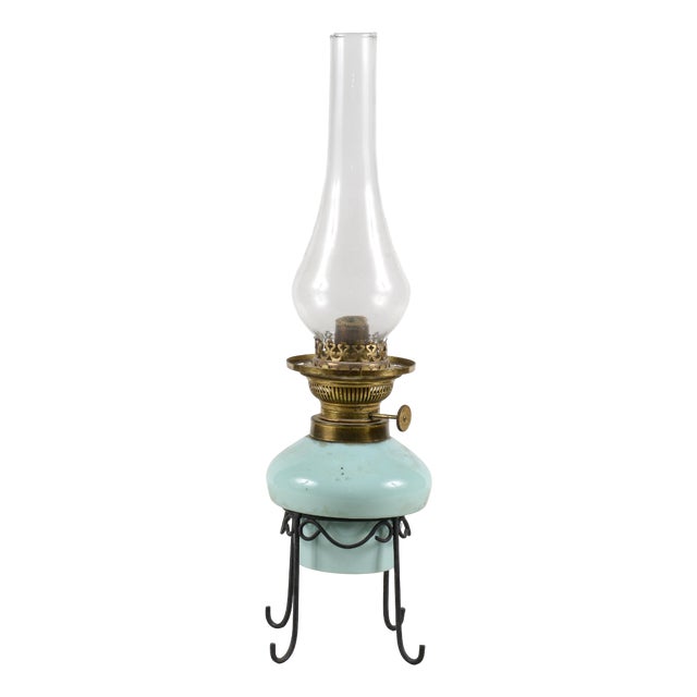 Opaline Glass Oil Lamp with Metal Base, Early 20th Century For Sale