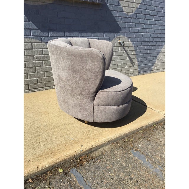 Mid-Century Modern Art Deco, Mid-Century Modern Channeled Back Swivel Chair, Fresh Upholstery For Sale - Image 3 of 10