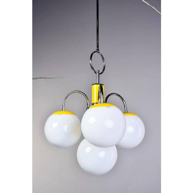 Mid Century Italian Chrome and Yellow Four Light Fixture For Sale In Detroit - Image 6 of 9