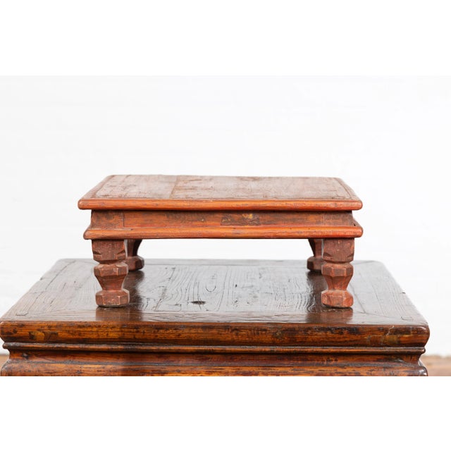 Vintage Indian Low Wooden Prayer Table Stand with Carved Angular Legs For Sale - Image 10 of 13