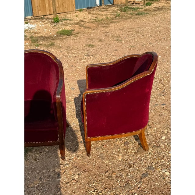 1940s Classic French Art Deco Barrel Back Club Chairs - A Pair For Sale - Image 6 of 12