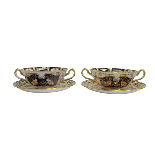 Early 20th Century Royal Crown Derby 2451 Traditional Imari Bone China Soup Cup Bowl & Saucer Set - 4pcs For Sale - Image 10 of 14