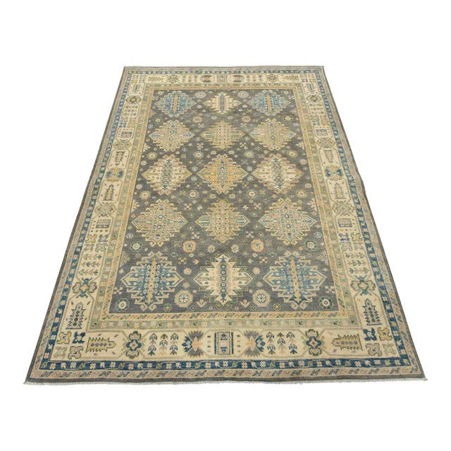 Kazak Rug 5’9” X 7’10” Gray Wool Tribal Hand-Knotted Oriental Carpet For Sale