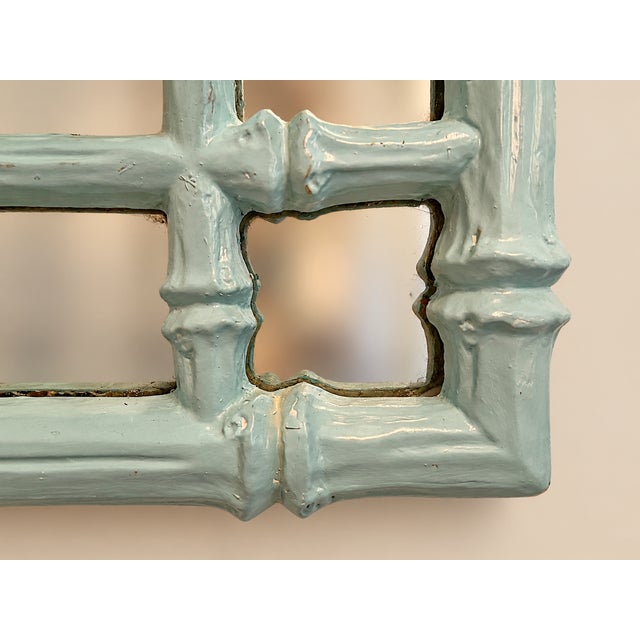 Vintage Mid-Century Faux Bamboo Fretwork Chinoserie Chippendale Style Wall Mirror For Sale - Image 4 of 6