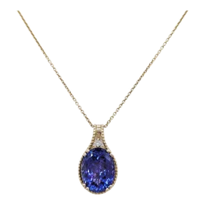 Tanzanite and White Diamond Pendant Necklace in 14K Yellow Gold
