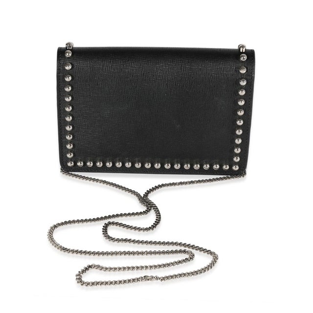 Contemporary Black Vitello Elite & Mink Studded Karlito Chain Wallet For Sale - Image 3 of 8