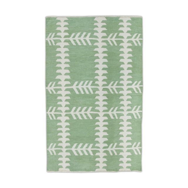 Green Geometric Design Handmade Kilim Runner 3' X 10' For Sale In Houston - Image 6 of 6