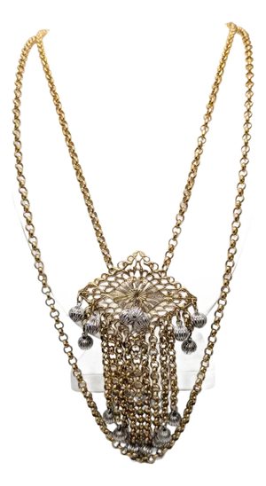 Vintage 1970s Signed Napier Goldtone & Silvertone Pendant Dangle Necklace