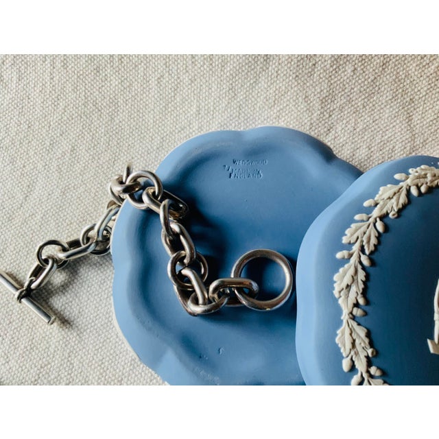 Ceramic Vintage Wedgwood Blue Jasperware Scalloped Trinket Box - East Hampton Estate Find For Sale - Image 7 of 18