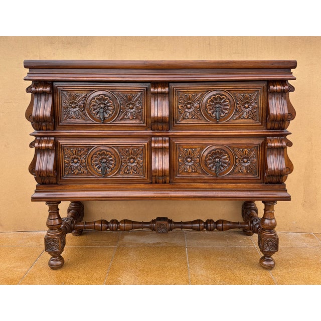 Spanish Carved Wood Chest of Drawers with Barley Twist Legs, 1890 For Sale - Image 9 of 10