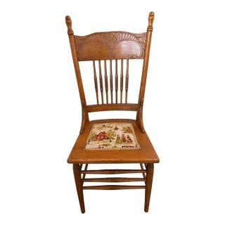 Antique Oak Pressed-Back Chair For Sale
