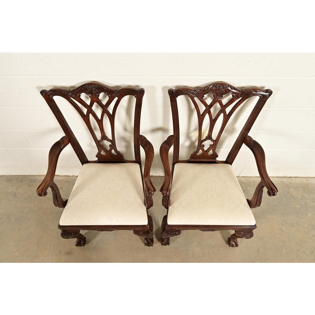 Late 20th Century Drexel Heritage Chippendale Carved Mahogany Armchairs, Pair For Sale - Image 5 of 13