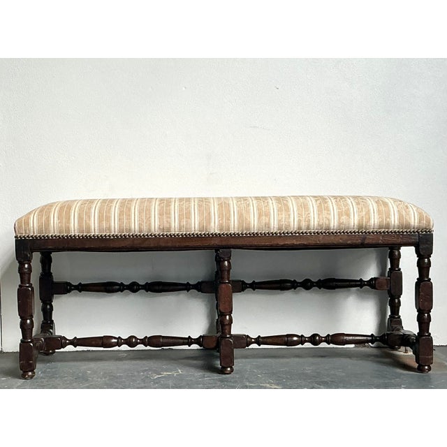 Brass Vintage Spanish Turned Wood Bench For Sale - Image 8 of 12