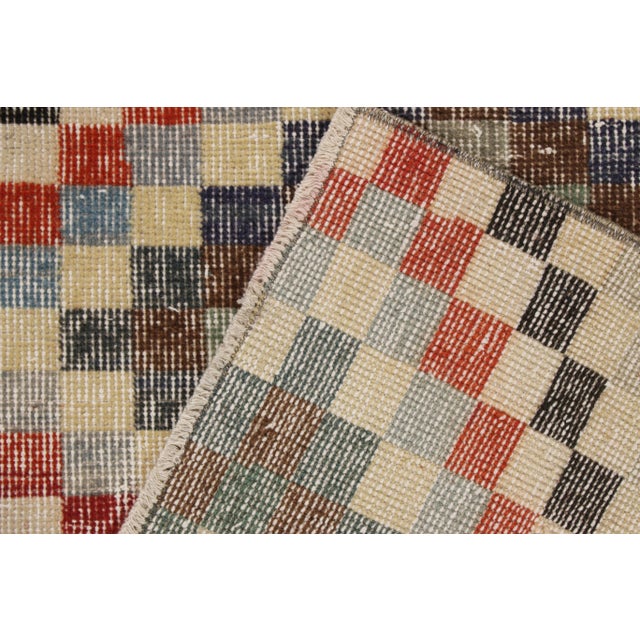 1960s 1960s Hand-Knotted Vintage Distressed Rug in Beige-Brown, Geometric Pattern For Sale - Image 5 of 6