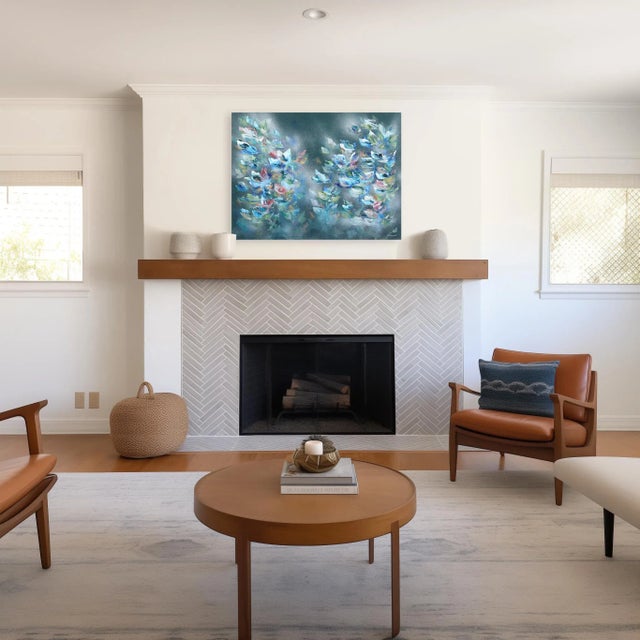 Textile Croire Au Destin - Green Teal Abstract Floral Painting Original Artwork by Vé Boisvert For Sale - Image 7 of 9