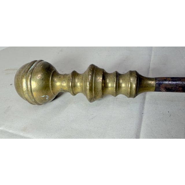 Antique 18th Century Wrought Iron Turned Brass English Fireplace Shovel Tool 15 For Sale - Image 4 of 11