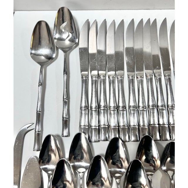 1970s Vintage Bamboo Flatware – Stainless Steel, 51-Piece Set – Supreme Cutlery For Sale - Image 5 of 12